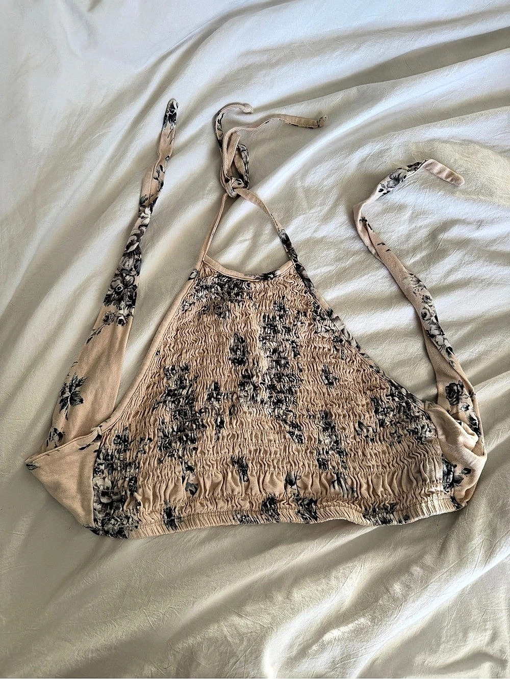 Urban Outfitters Ecote Printed Smocked High-Neck Bra Top medium crop floral